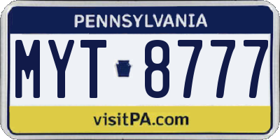 PA license plate MYT8777