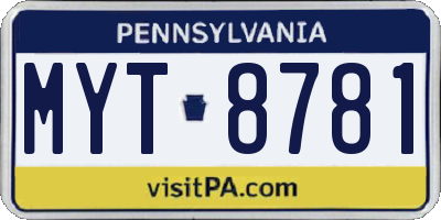 PA license plate MYT8781