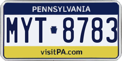 PA license plate MYT8783