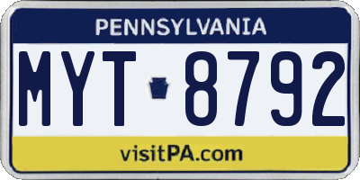 PA license plate MYT8792