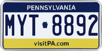 PA license plate MYT8892