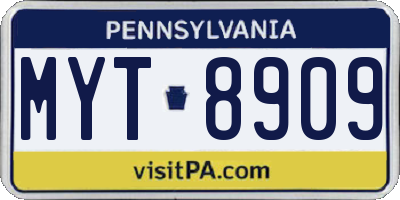 PA license plate MYT8909