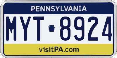 PA license plate MYT8924