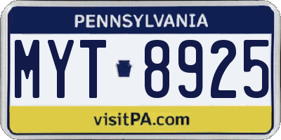PA license plate MYT8925