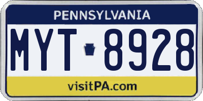 PA license plate MYT8928