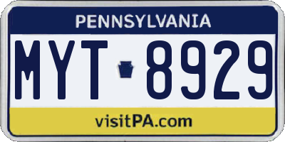 PA license plate MYT8929