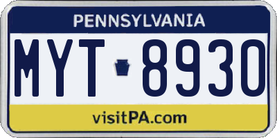PA license plate MYT8930