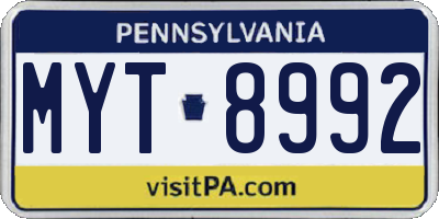 PA license plate MYT8992