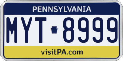PA license plate MYT8999