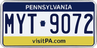PA license plate MYT9072