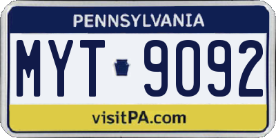 PA license plate MYT9092