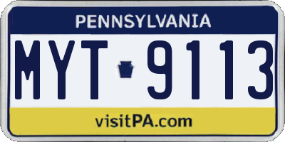 PA license plate MYT9113