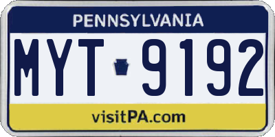 PA license plate MYT9192
