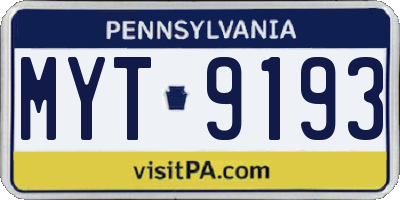 PA license plate MYT9193