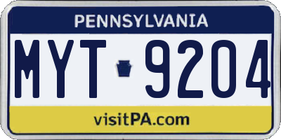 PA license plate MYT9204