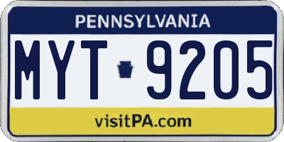 PA license plate MYT9205