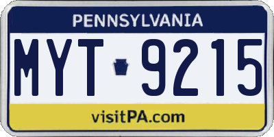 PA license plate MYT9215