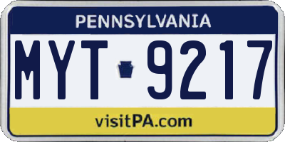 PA license plate MYT9217