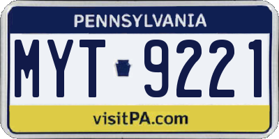 PA license plate MYT9221