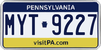 PA license plate MYT9227