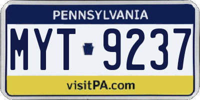 PA license plate MYT9237