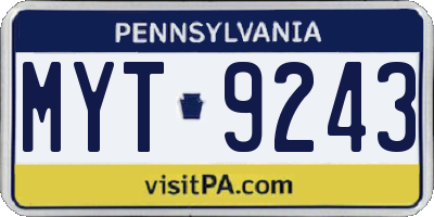 PA license plate MYT9243