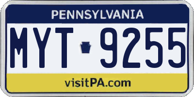 PA license plate MYT9255