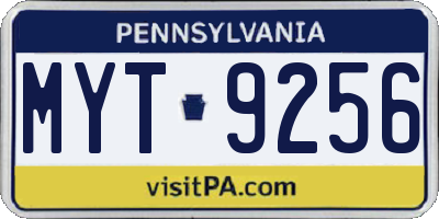 PA license plate MYT9256