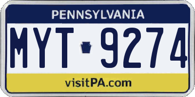PA license plate MYT9274