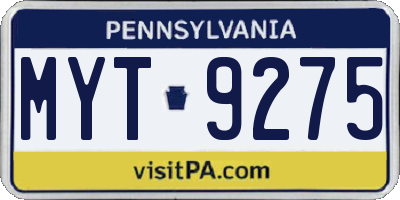 PA license plate MYT9275