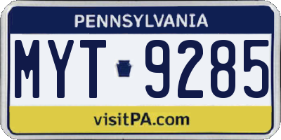PA license plate MYT9285