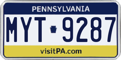 PA license plate MYT9287