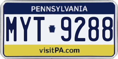 PA license plate MYT9288
