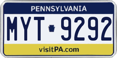 PA license plate MYT9292