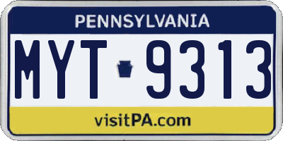 PA license plate MYT9313