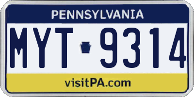 PA license plate MYT9314