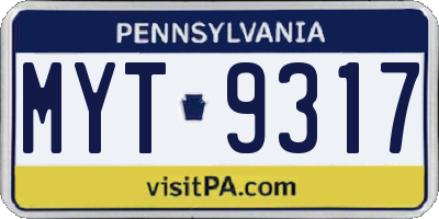 PA license plate MYT9317