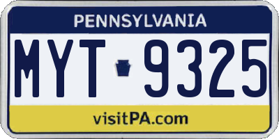 PA license plate MYT9325