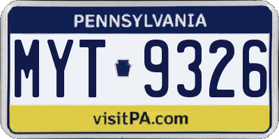 PA license plate MYT9326
