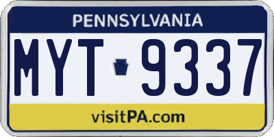 PA license plate MYT9337
