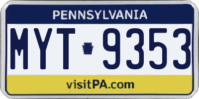 PA license plate MYT9353