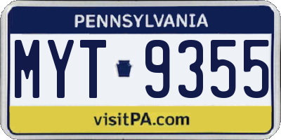 PA license plate MYT9355