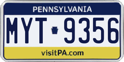 PA license plate MYT9356