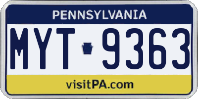 PA license plate MYT9363