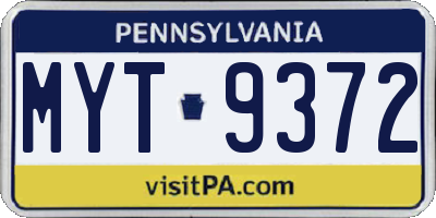 PA license plate MYT9372