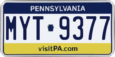 PA license plate MYT9377