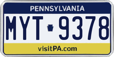 PA license plate MYT9378