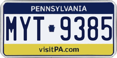PA license plate MYT9385