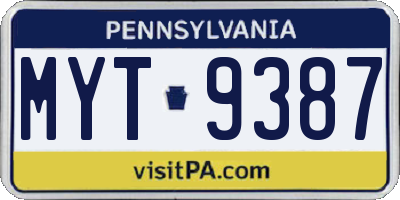 PA license plate MYT9387