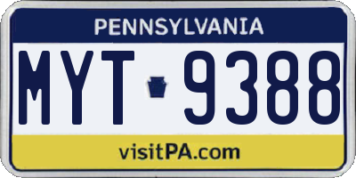 PA license plate MYT9388